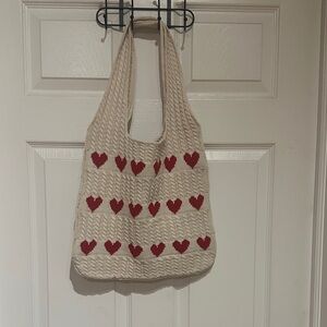 NWT Chic Cream and Red Heart Tote Bag